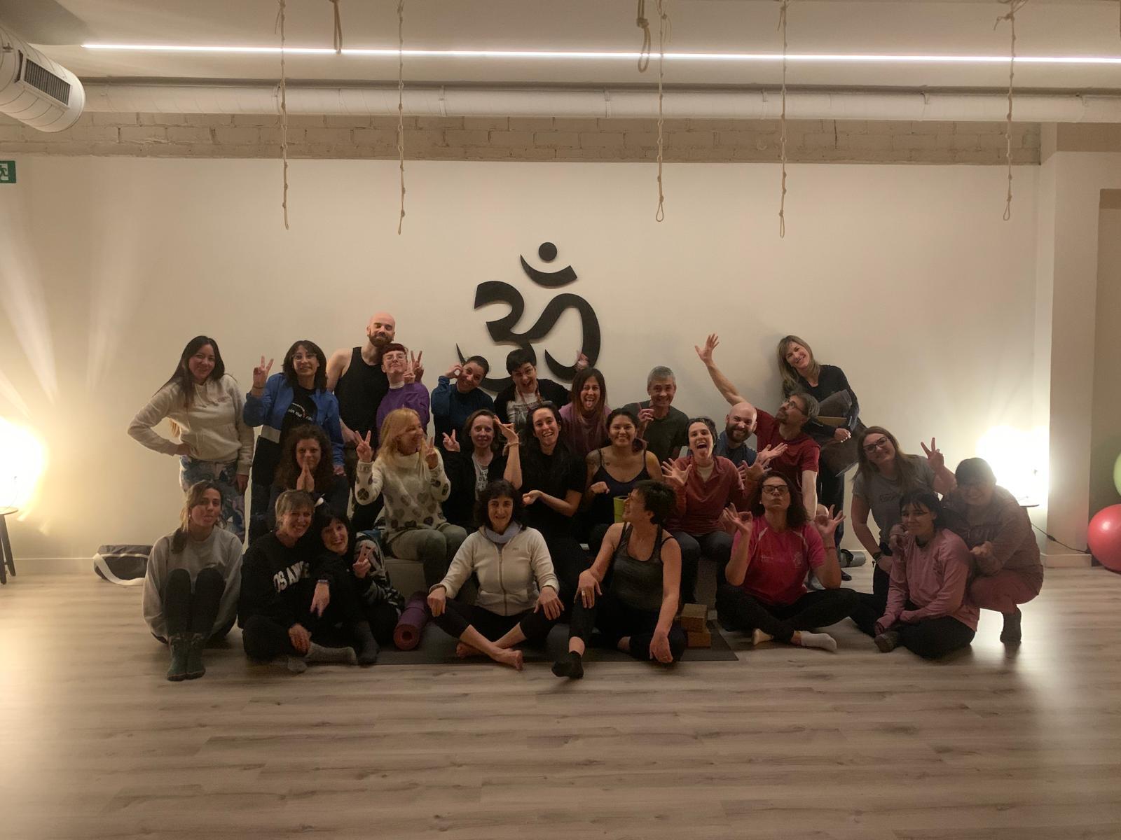 Remote yoga class with employees at their desks